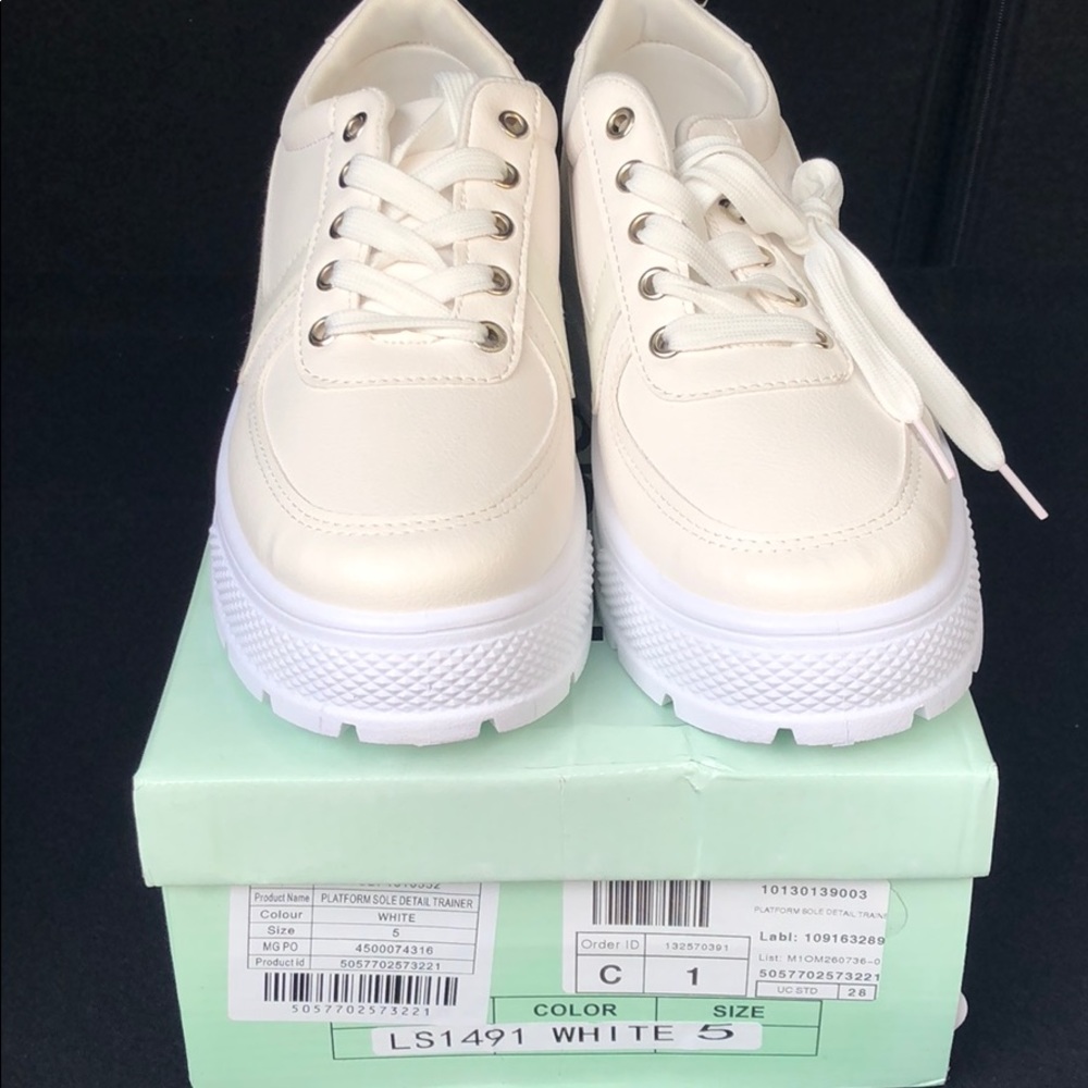 Platform style trainers, faux leather. 2”